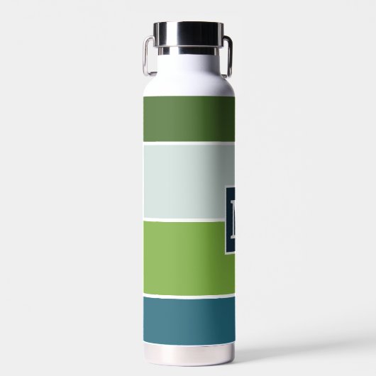 Große Streifen in blau und grün mit Monogram Trinkflasche (Vorne)