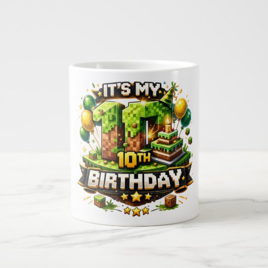 Große Tasse 10. Geburtstag Pixel (Vorderseite)