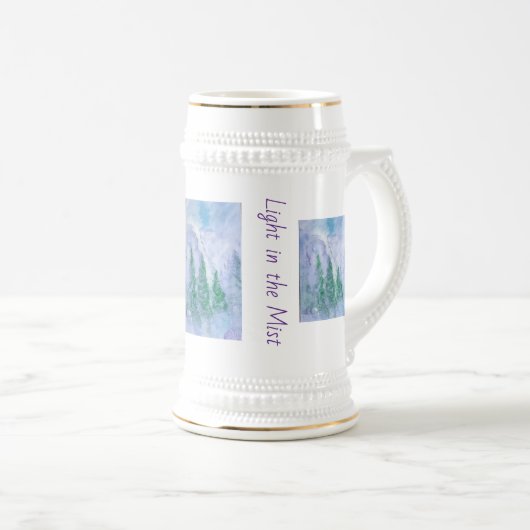 Große Tasse mit Kunstdruck eines miessigen Waldes. (VorderseiteRechts)