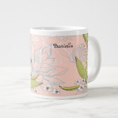 Große Tasse mit Peach Floral Background & Bird (Vorderseite Rechts)