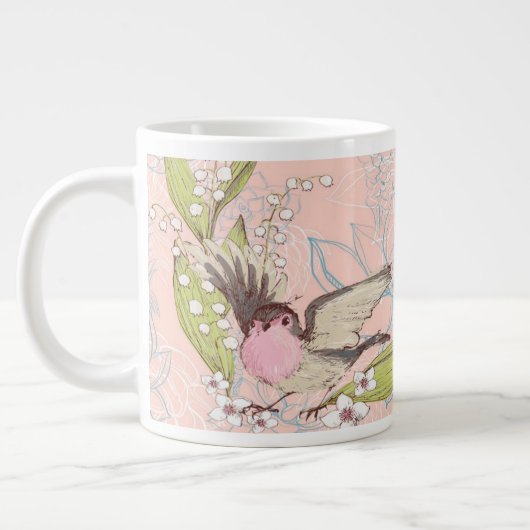 Große Tasse mit Peach Floral Background & Bird (Links)