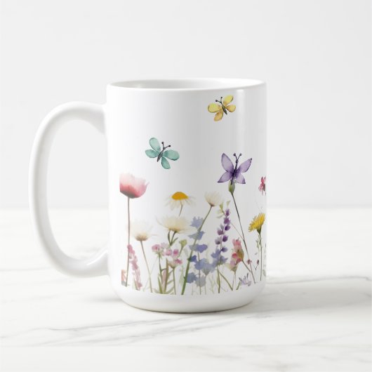 Große Tasse Wasserfarben Wildblumen und Schmetterl (Links)