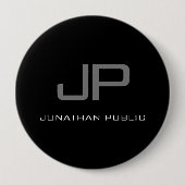 Große Taste Initial Letter Monogram Name Schwarz Button (Vorderseite)