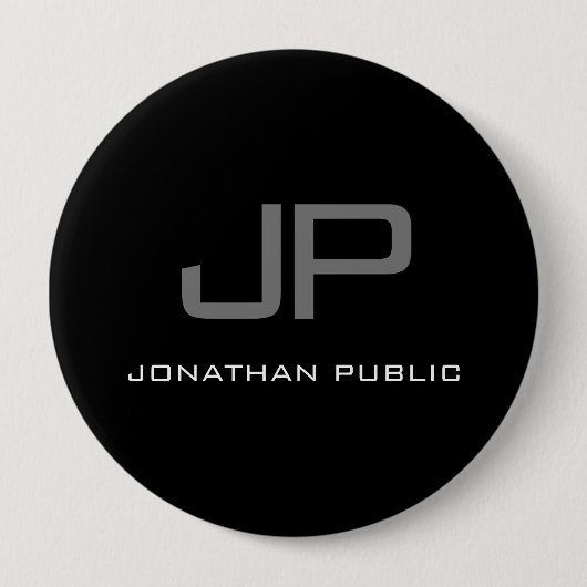 Große Taste Initial Letter Monogram Name Schwarz Button (Vorderseite)