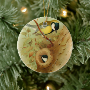 Große Titte - farbenfroher Vogel, Kunst Keramik Ornament