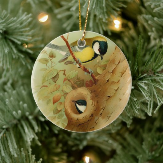Große Titte - farbenfroher Vogel, Kunst Keramik Ornament (Baum)