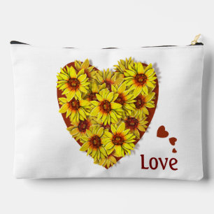 Große Toilettentasche mit Sonnenblumenherz-Muster Zubehörtasche