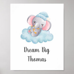 Große Träume Blaues Elefant Baby Jungen Kinderzimm Poster