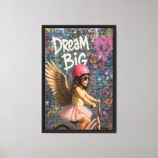 Große Träume Engel Mädchen Fahrrad Leinwand Kunst