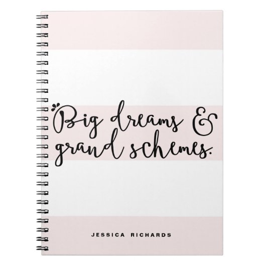 Große Träume und große Schemas Rosa Streifen Notizblock (Vorderseite)