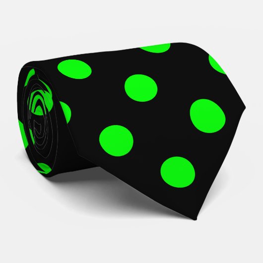 Große Tupfen - elektrisches Grün auf Schwarzem Krawatte (Gerollt)