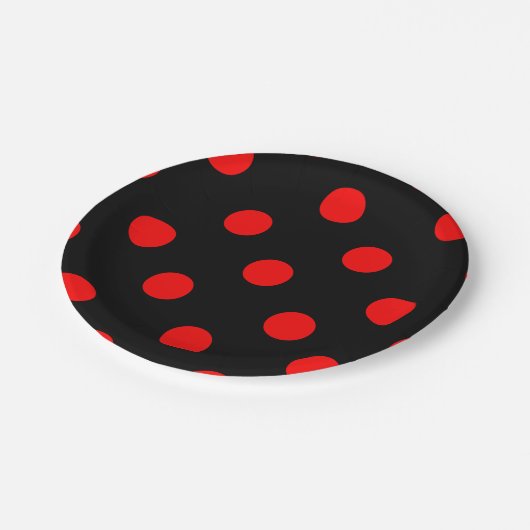 Große Tupfen - Rot auf Schwarzem Pappteller (Schrägansicht)