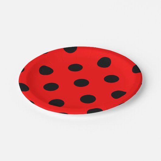 Große Tupfen - Schwarzes auf Rot Pappteller (Schrägansicht)