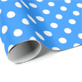 Große Tupfen - Weiß auf Dodger-Blau Geschenkpapier (Rolleneckpunkt)