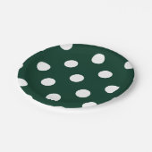 Große Tupfen - Weiß auf dunkelgrünem Pappteller (Schrägansicht)