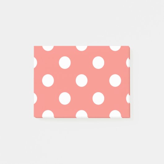 Große Tupfen - Weiß auf korallenrotem Rosa Post-it Klebezettel (Vorderseite)