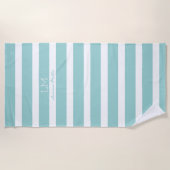 große türkisblaue Streifen mit Monogramm Strandtuch (Vorderseite)