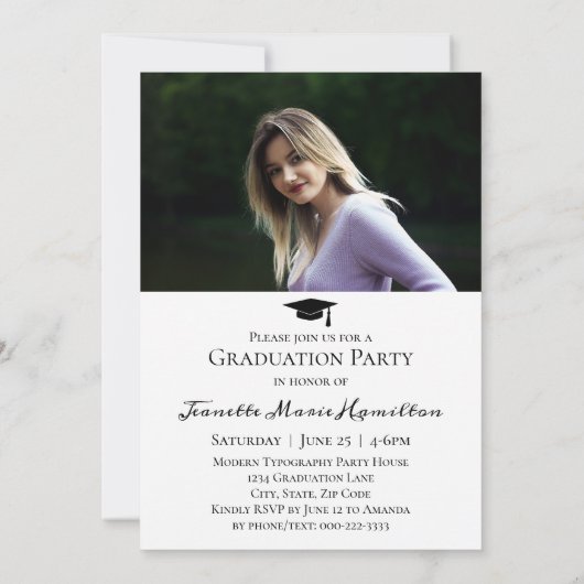 Große Typografie Script Abschluss vorne/hinten Fot Einladung (Rückseite)