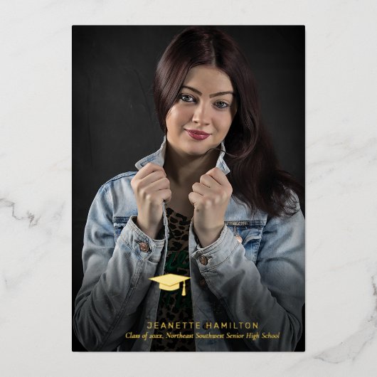 Große Typografie Script Abschluss vorne/hinten Fot Folieneinladung (Vorderseite)