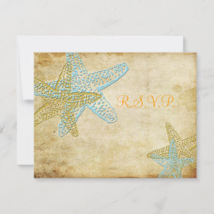 GROSSE UAWG, VINTAGER BLAUE STARFISH RSVP KARTE