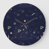 Große Uhr mit Navy-Blau-Sternen-Nacht-Doodle (Vorderseite)