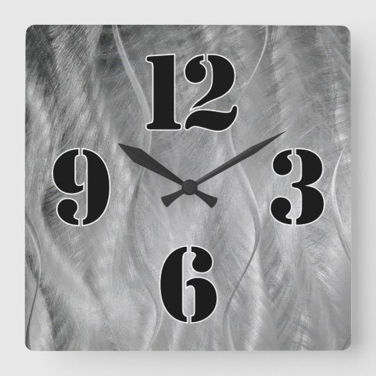 Große Uhrennummern auf grauem Metall Abstrakt Quadratische Wanduhr (Vorderseite)