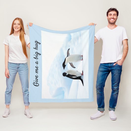 Große Umarmung Pinguin auf Eis-Foto mit Text Fleecedecke (Beispiel)