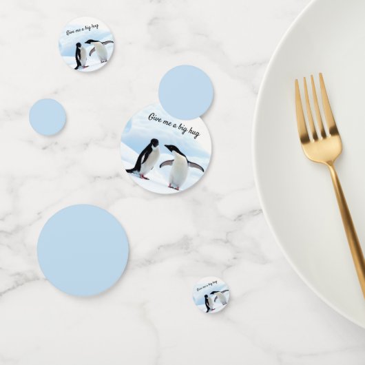 Große Umarmung Pinguin auf Eis-Foto mit Text Konfetti (Gruppe)