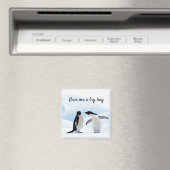 Große Umarmung Pinguin auf Eis-Foto mit Text Magnet (In Situ (Geschirrspüler))