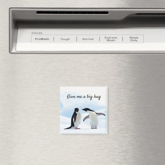 Große Umarmung Pinguin auf Eis-Foto mit Text Magnet (In Situ (Geschirrspüler))