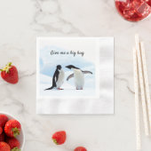Große Umarmung Pinguin auf Eis-Foto mit Text Serviette (Beispiel)