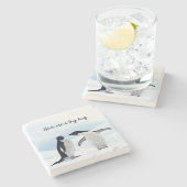 Große Umarmung Pinguin auf Eis-Foto mit Text Steinuntersetzer (Seitenansicht)