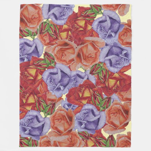 große und fett farbige Blume der Rose Blumenmuster Fleecedecke (Vorderseite)