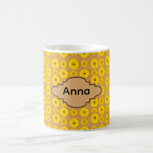 Große und kleine Sonnenblumen auf Jute Kaffeetasse