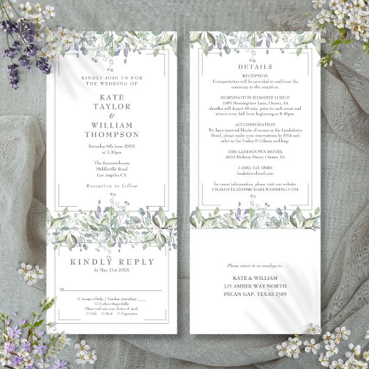 Größe und Lilac-Blüte in einer Hochzeit Einladung