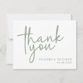 Größe und weiße Minimal-Script-Brautparty Dankeskarte (Vorderseite)