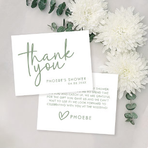 Größe und weiße Minimal-Script-Brautparty Dankeskarte