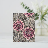 Große Vintag gotisch-rosa Blume Postkarte (Stehend Vorderseite)