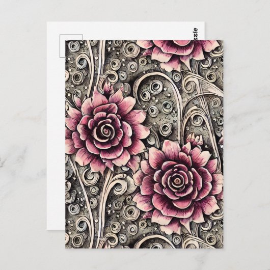 Große Vintag gotisch-rosa Blume Postkarte (Vorne/Hinten)