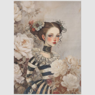 Große, Vintag Inspiriert Goth Girl & White Roses Seidenpapier