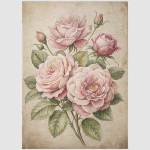 Große, Vintag Inspirierte Rosa Bouquet Dekoupage Seidenpapier
