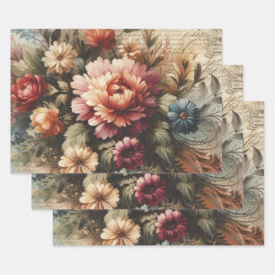 Große Vintage-Blumen-Möbel-Decoupage Geschenkpapier Set