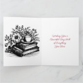 Große Vintage Blumenbücher und Kaffee zum Geburtst Karte (Innenseite)
