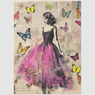 Große Vintage Inspiriert Mädchen und Schmetterling Seidenpapier