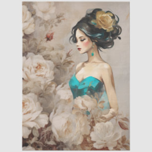 Große Vintage Inspirierte Elegante Rosen & Lady Seidenpapier
