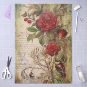 Große Vintage Inspirierte Elegante Rote Rosen Seidenpapier