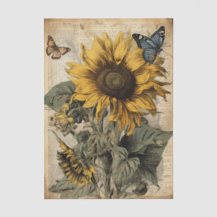 Große Vintage-Sonnenblumen, Schmetterlinge und Sch Seidenpapier