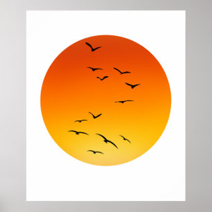Große Vogelscheuche fliegt in Richtung einer blühe Poster