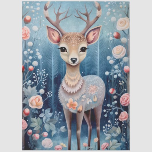 Große Wälder Fawn & Florals Dekoupage Seidenpapier (Vorderseite)