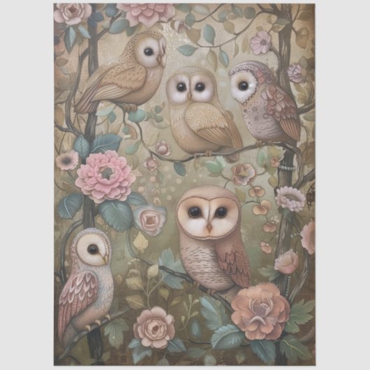 Große Wälder Florals & Owls Dekoupage Seidenpapier (Vorderseite)